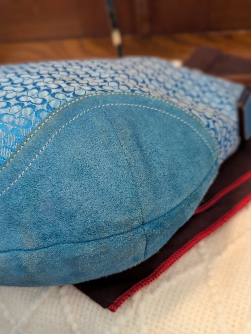Coach Blue Signature Suede Hobo Bag #1461 - Picture 10 of 14